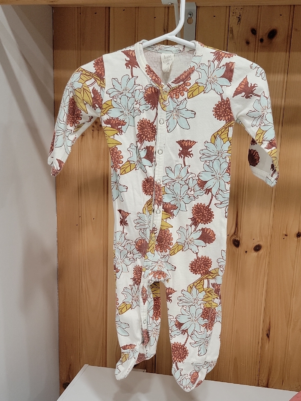 Floral Footed One-Piece in Cream with Rust & Light Blue